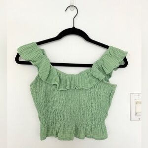 American Eagle Outfitters Ruffle Green Off the Shoulder Summer Crop Top